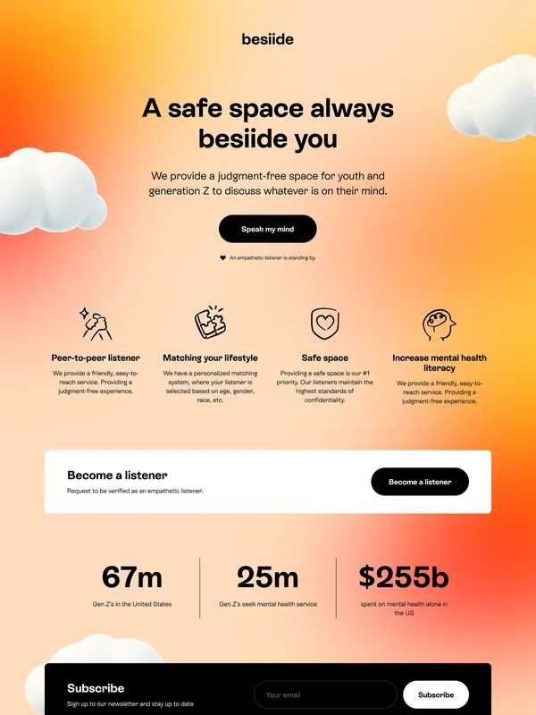 Besiide, a peer support product page